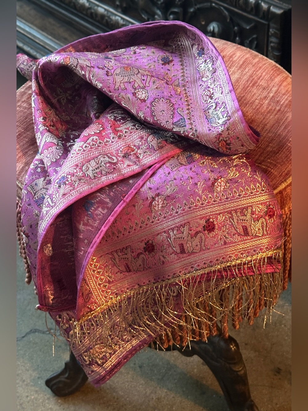 Vintage Wrap Scarf or decor through Pinks mix Jacquard India may be sari